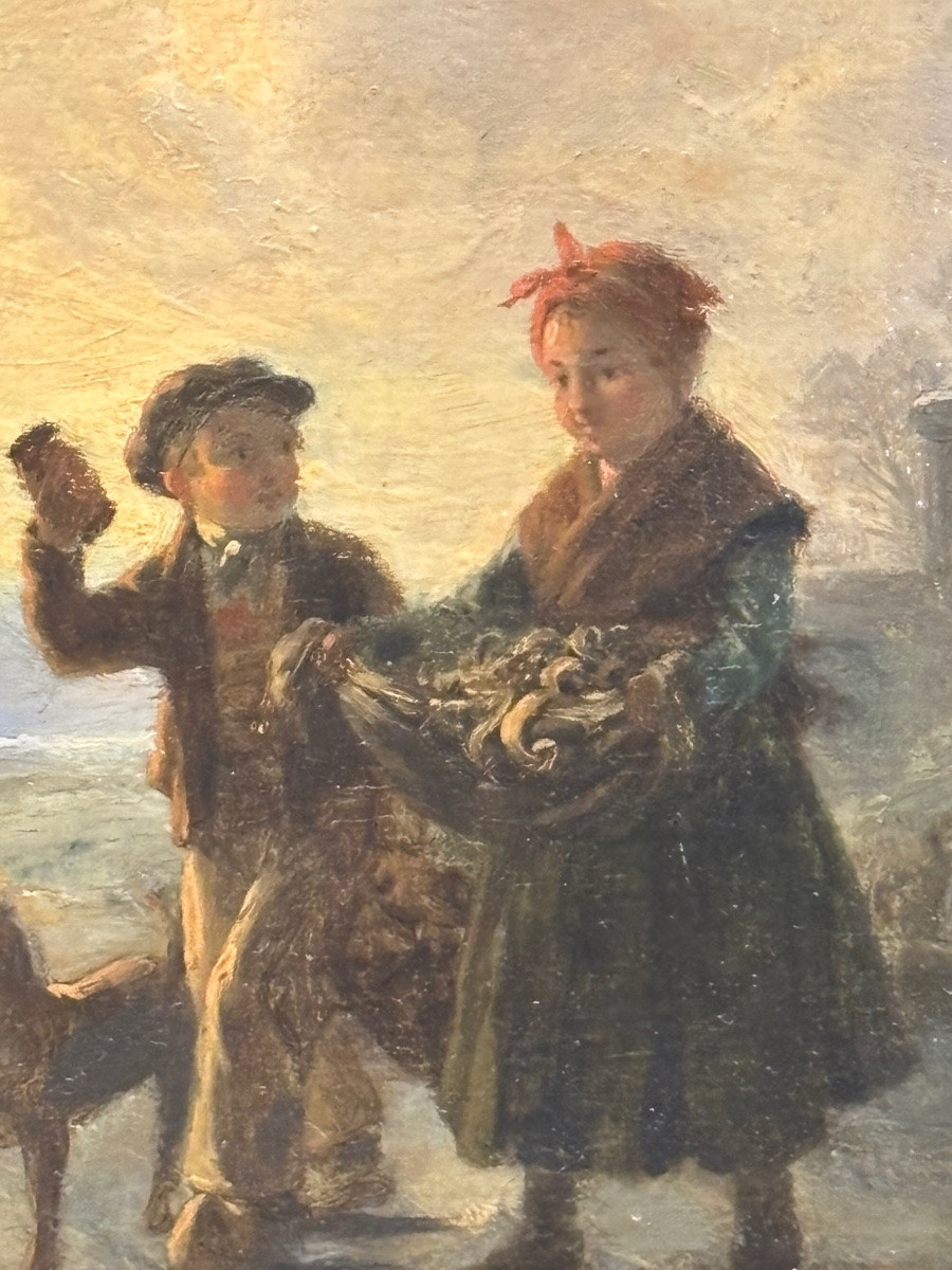 Oil Painting On Wood, Seascape, The Little Seafood Seller -photo-1