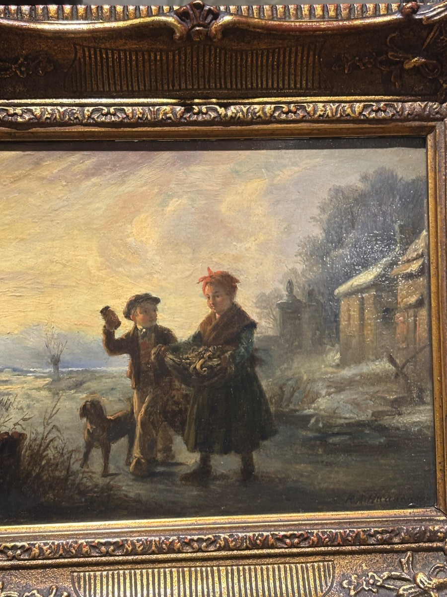 Oil Painting On Wood, Seascape, The Little Seafood Seller -photo-3