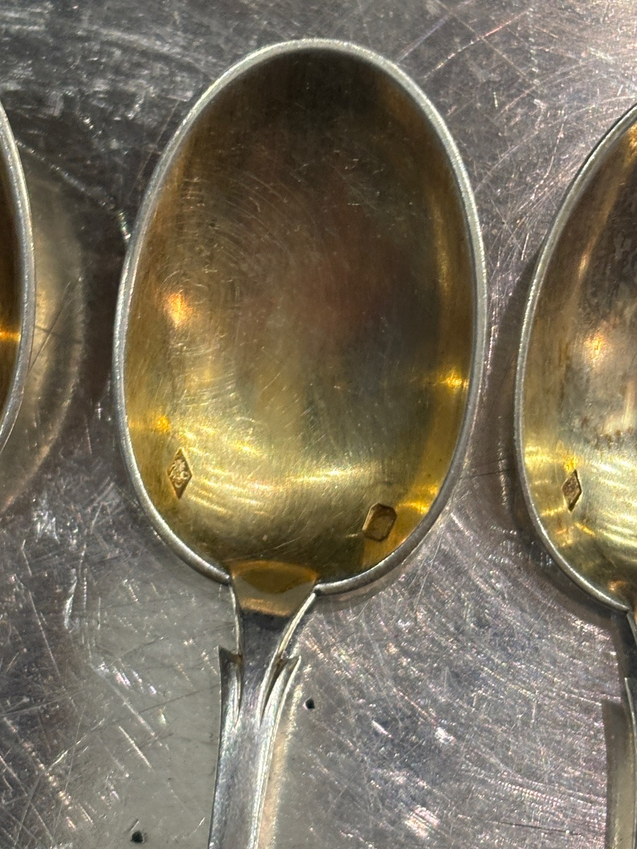 Cardeilhac Christofle Renaissance 6 Small Solid Silver Spoons With Gilt Interior-photo-3