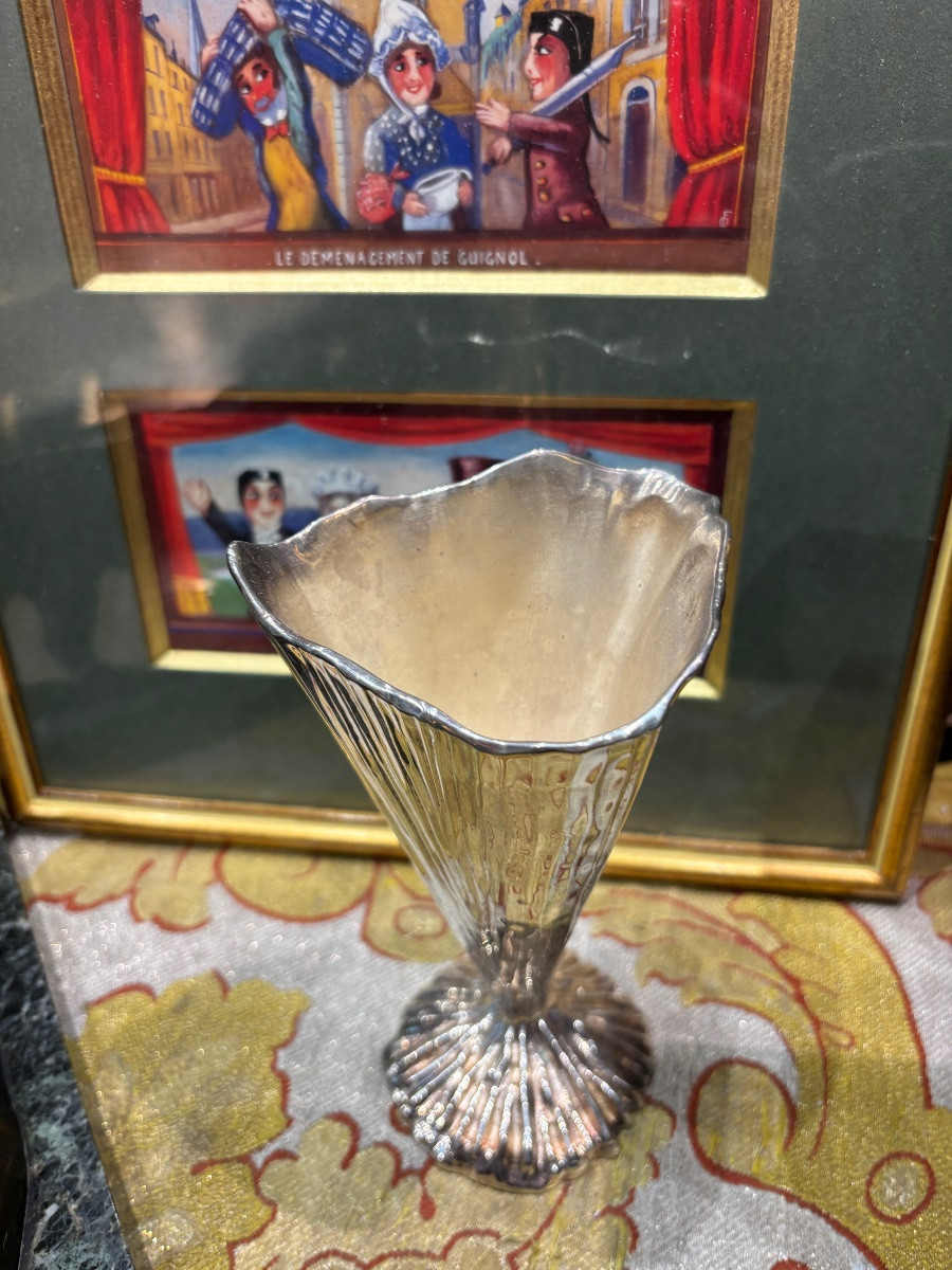 Christofle michele oka doner usa coupe vase bronze argenté et son coffret-photo-2