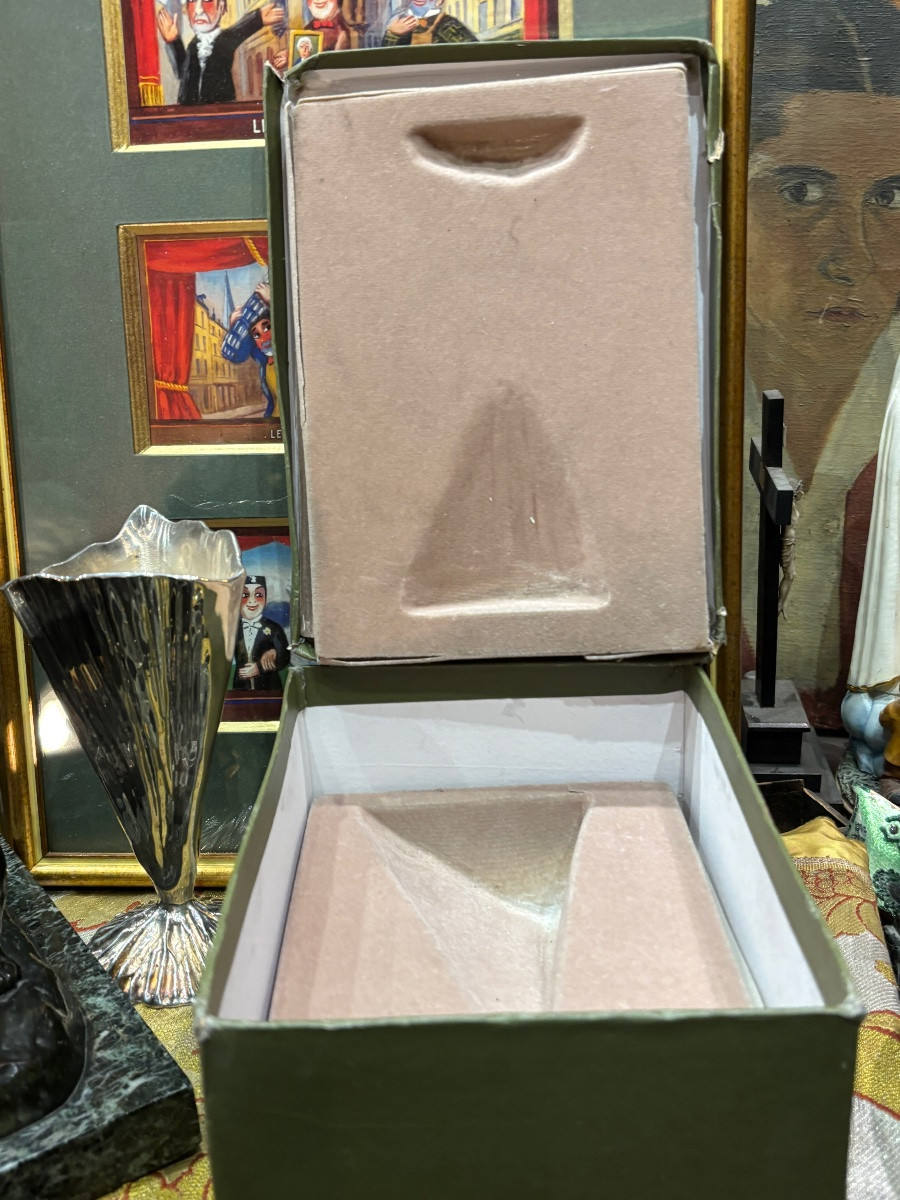 Christofle michele oka doner usa coupe vase bronze argenté et son coffret-photo-2
