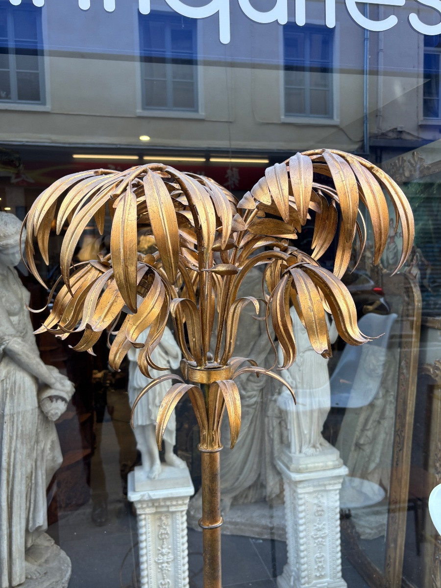 Large 1960s Gold Metal Palm Tree Floor Lamp -photo-2