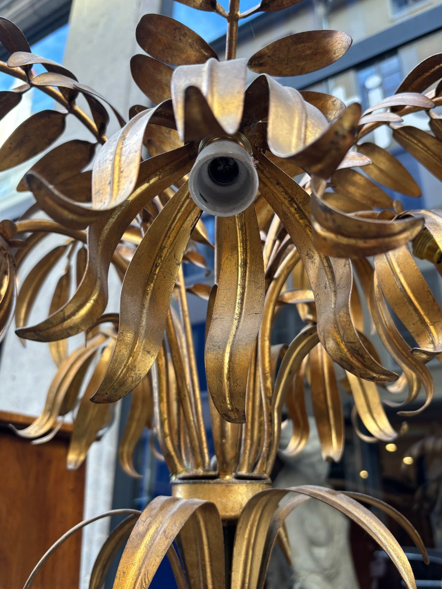 Large 1960s Gold Metal Palm Tree Floor Lamp -photo-3