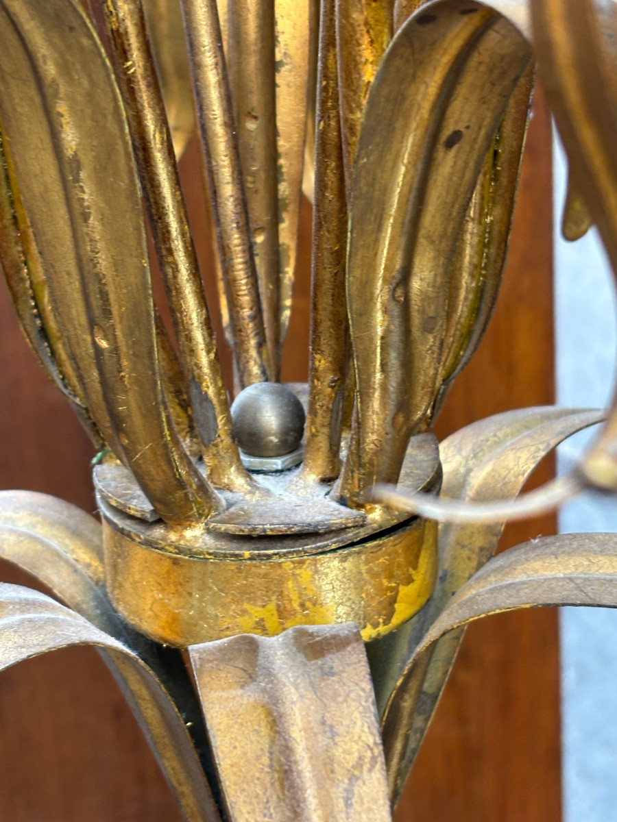 Large 1960s Gold Metal Palm Tree Floor Lamp -photo-4