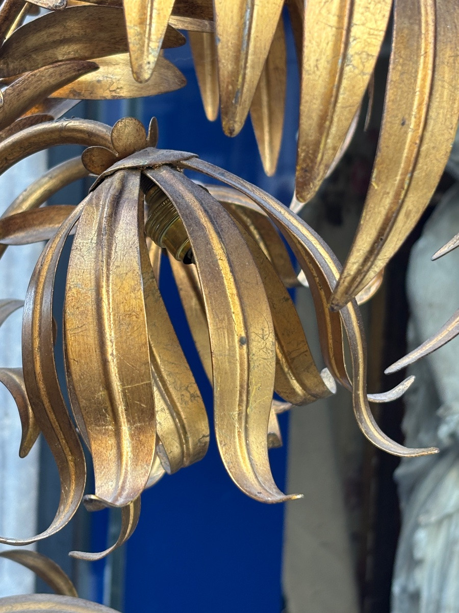 Large 1960s Gold Metal Palm Tree Floor Lamp -photo-1