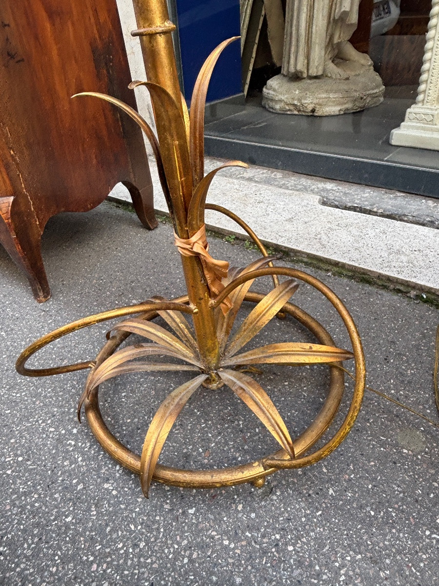 Large 1960s Gold Metal Palm Tree Floor Lamp -photo-4