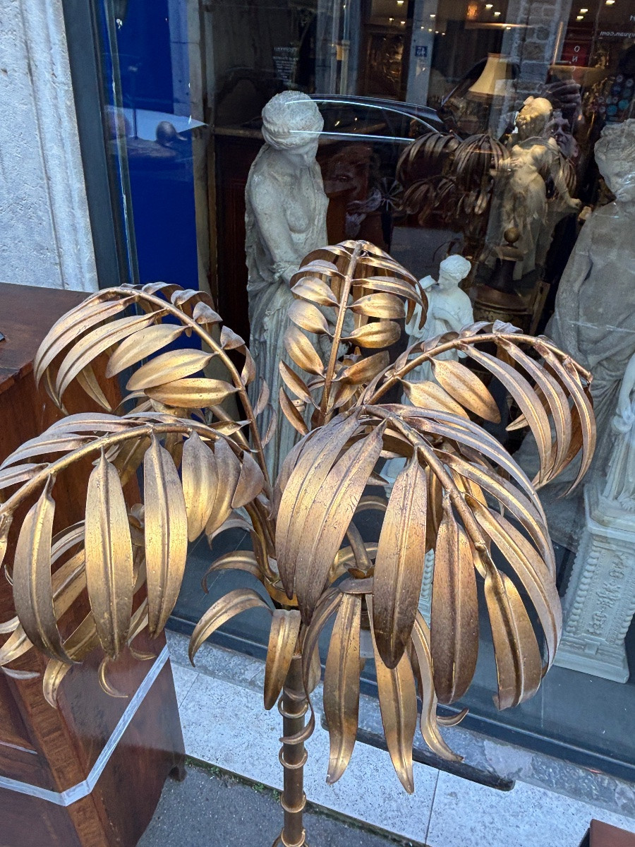Large 1960s Gold Metal Palm Tree Floor Lamp -photo-5