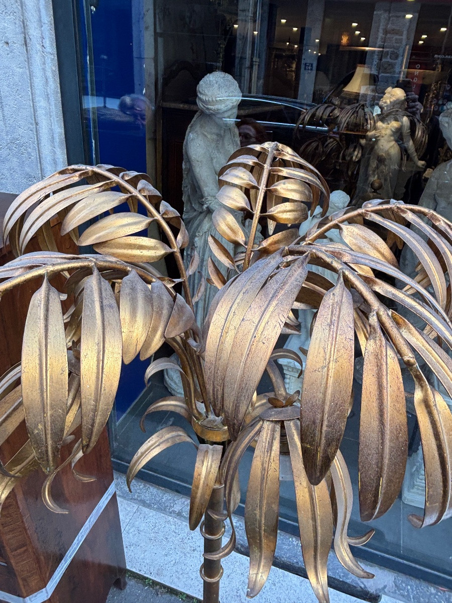 Large 1960s Gold Metal Palm Tree Floor Lamp -photo-6