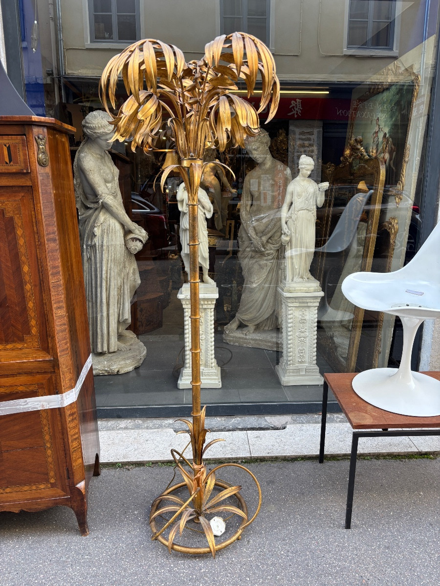 Large 1960s Gold Metal Palm Tree Floor Lamp 