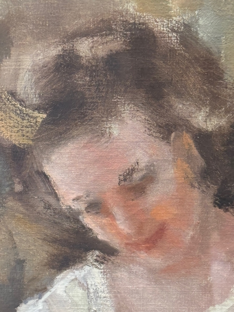 Giuseppe mastellaro 1950 grand tableaux d élégantes huile sur toile sous verre -photo-4