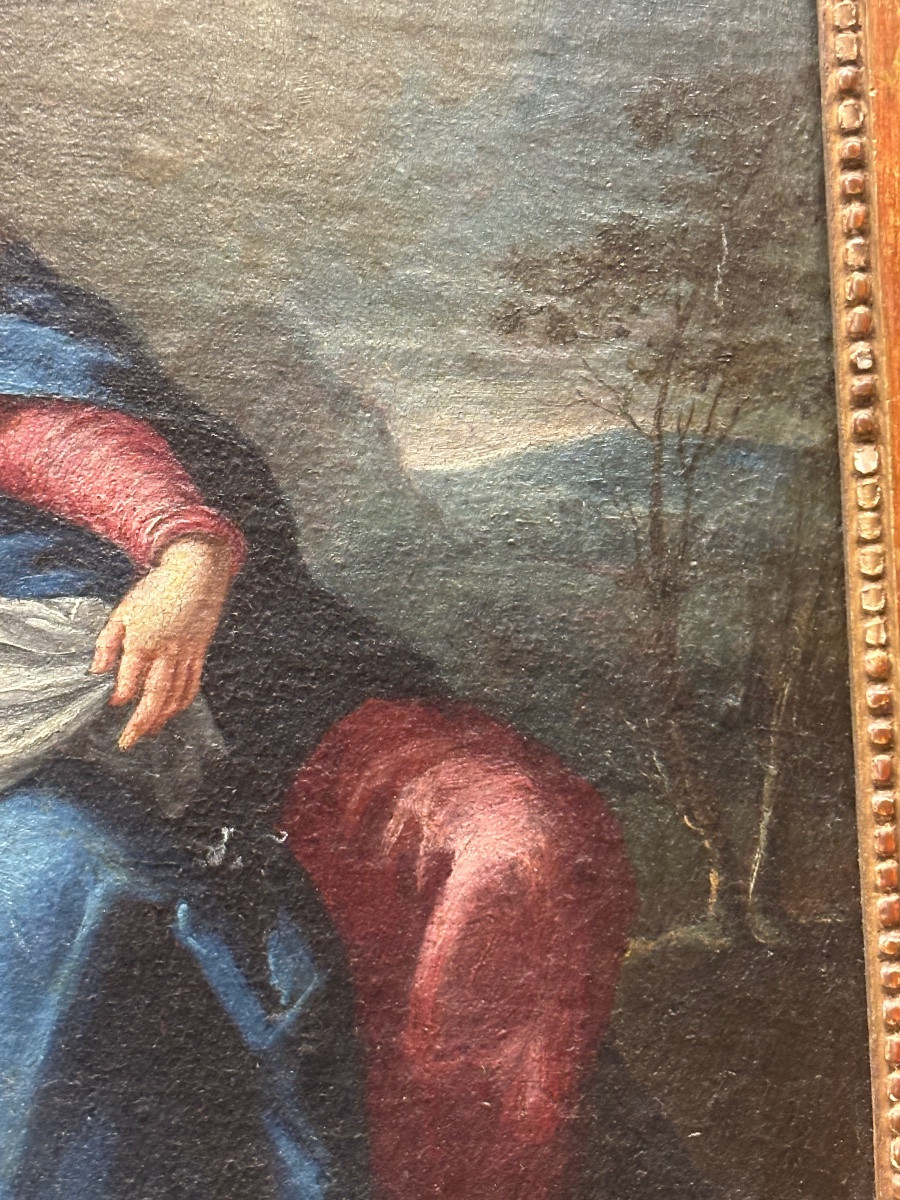 École française XVIIIe vierge à l enfant huile sur toile angelots -photo-2