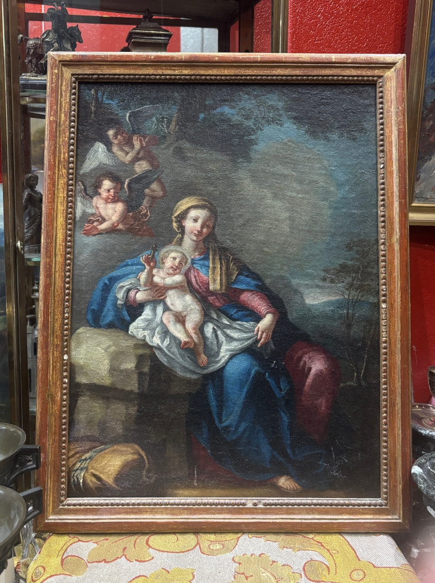 École française XVIIIe vierge à l enfant huile sur toile angelots 