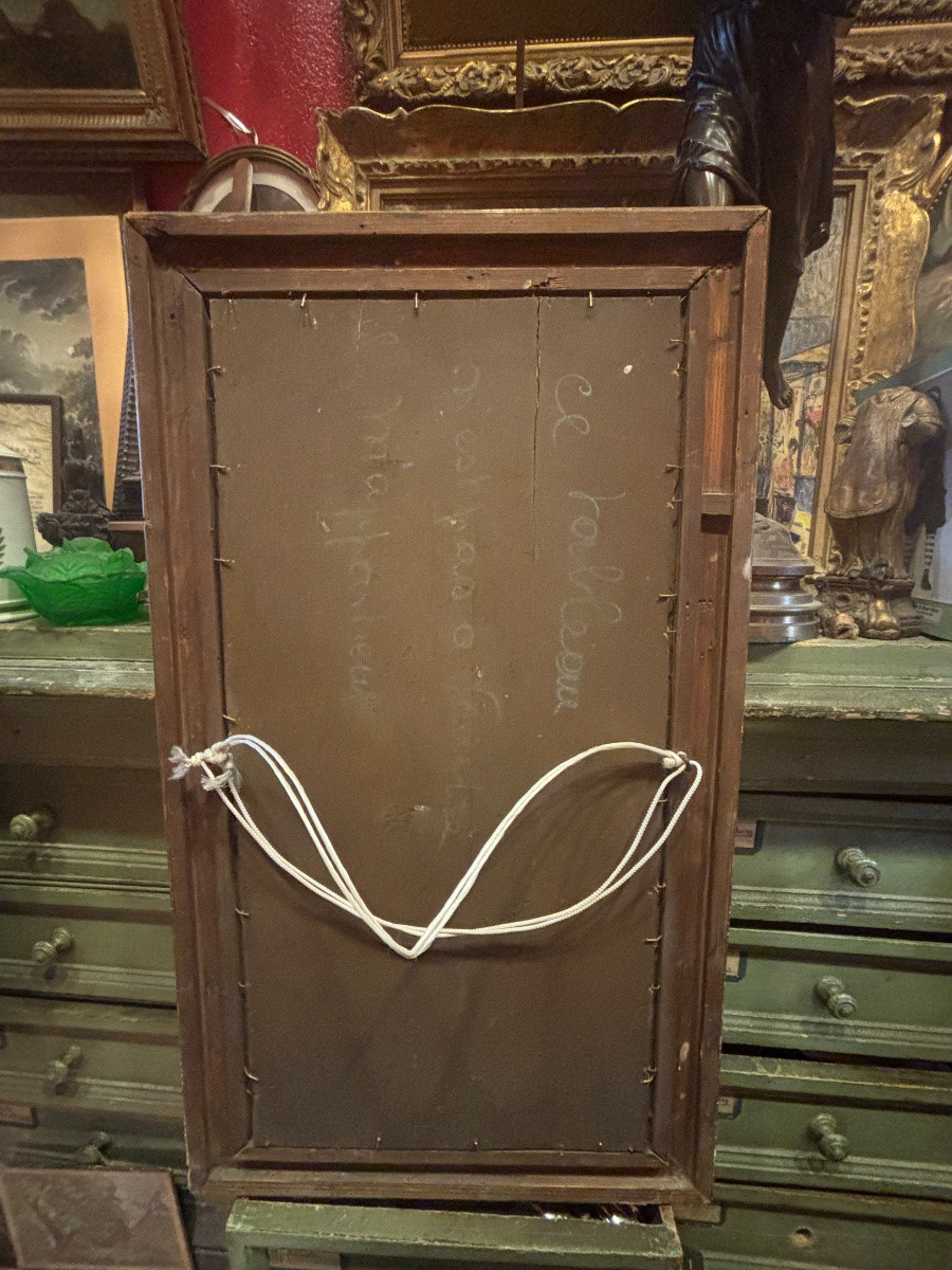 Tableau angelot cupidon début XIXe huile sur toile marouflée sur bois sur fond doré -photo-5