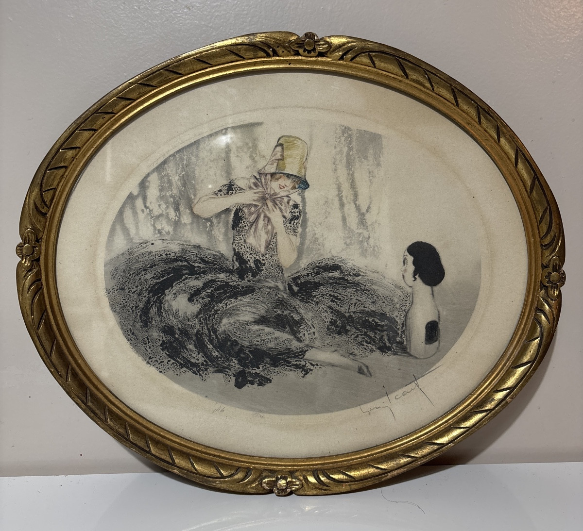 Louis Icart Art Deco Engraving Young Woman With Doll Signed In Pencil