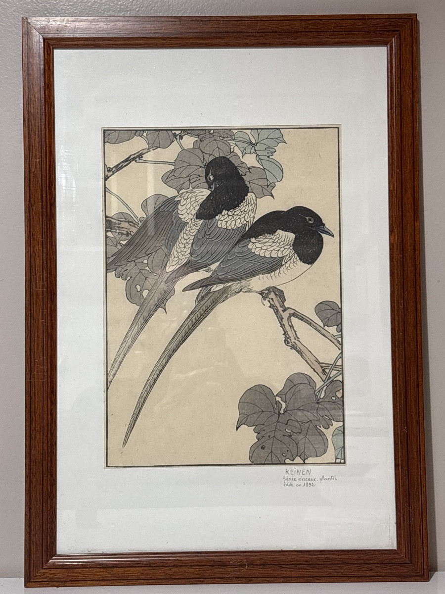 Imaro Keinen estampe japonaise 1892 série oiseaux plantes les pies 