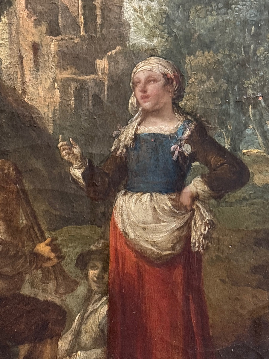La Bohémienne Diseuse De Bonne Aventure Oil On Canvas 18th Century Piper-photo-2