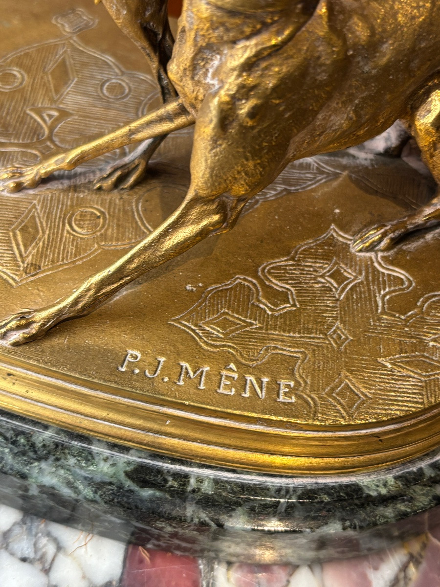 Pierre Jules Mène Les Lévriers Gilt Bronze Animal-photo-2