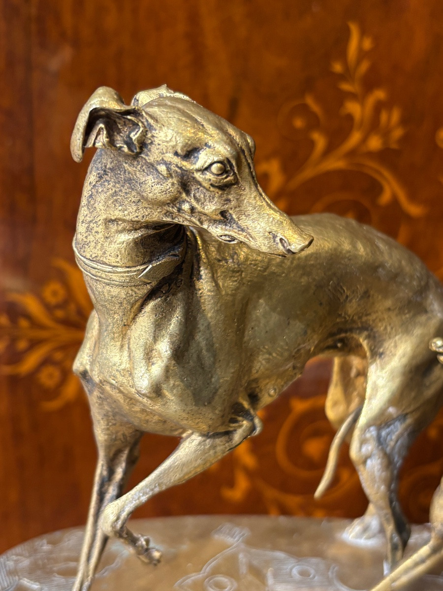 Pierre Jules Mène Les Lévriers Gilt Bronze Animal-photo-3