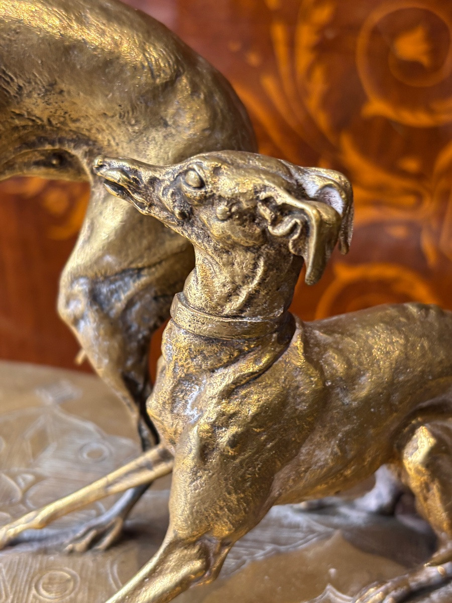 Pierre Jules Mène Les Lévriers Gilt Bronze Animal-photo-4