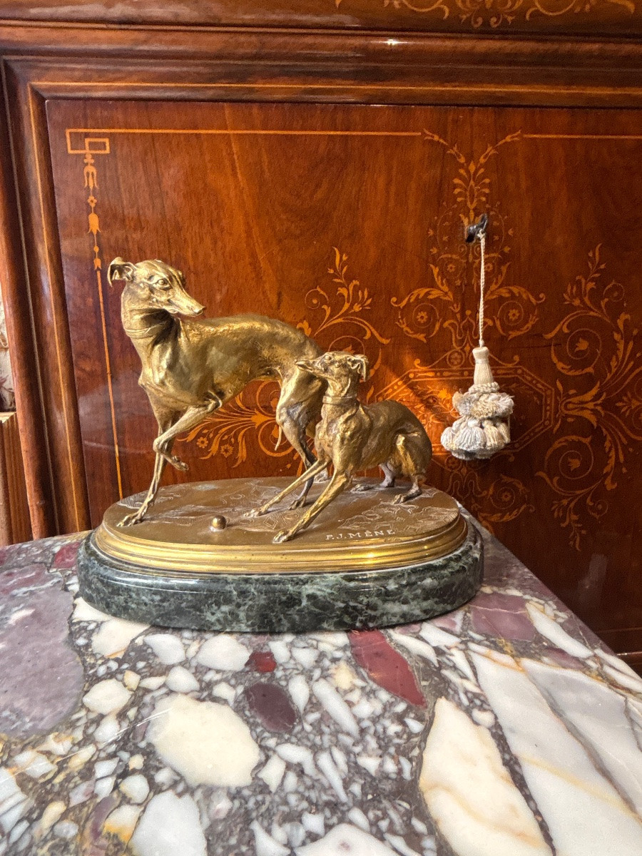 Pierre Jules Mène Les Lévriers Gilt Bronze Animal-photo-1