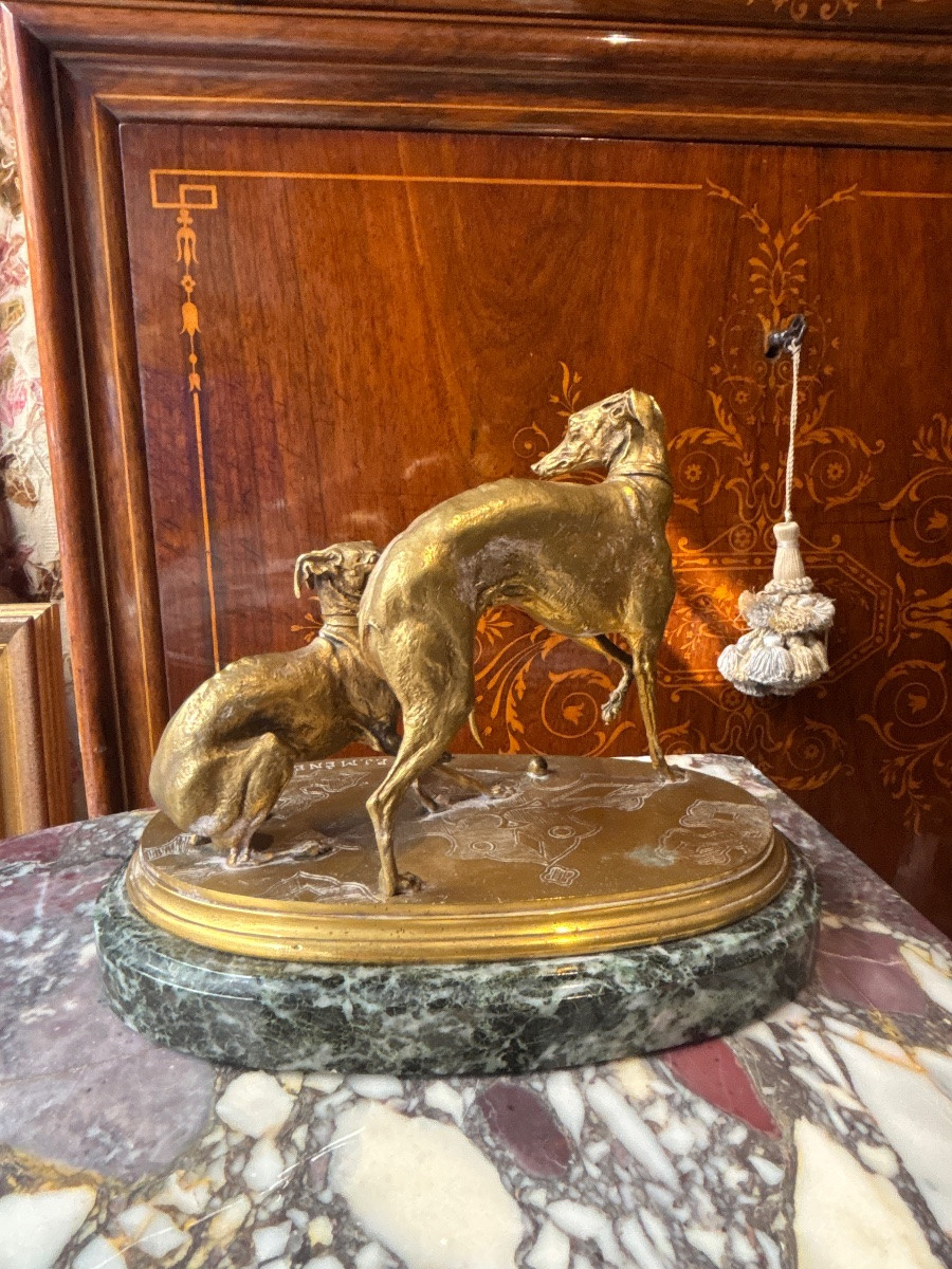Pierre Jules Mène Les Lévriers Gilt Bronze Animal-photo-2