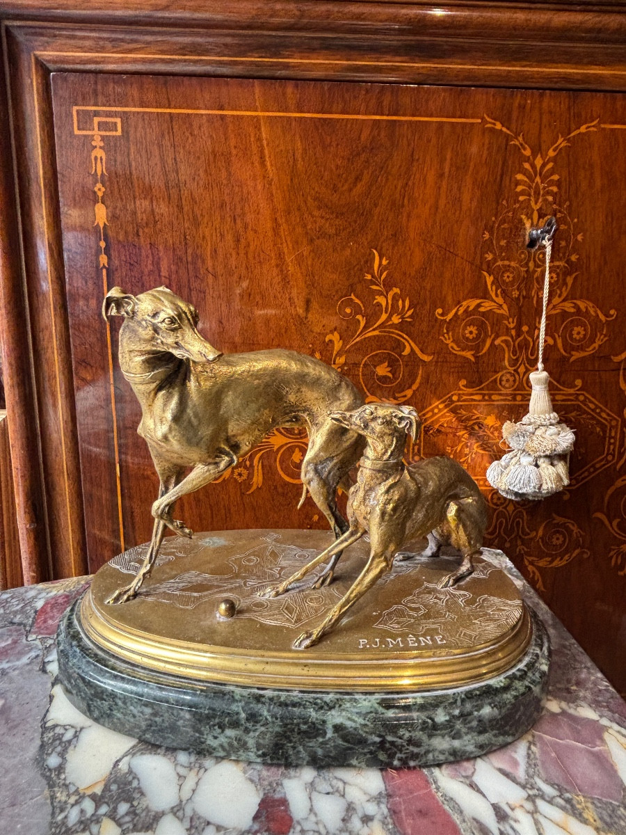 Pierre Jules Mène Les Lévriers Gilt Bronze Animal