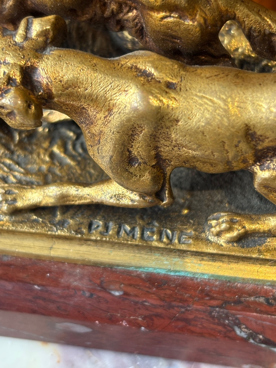 Pierre Jules Leads Hunting Dogs Ormolu Cast Susse Animal 19th Century-photo-2