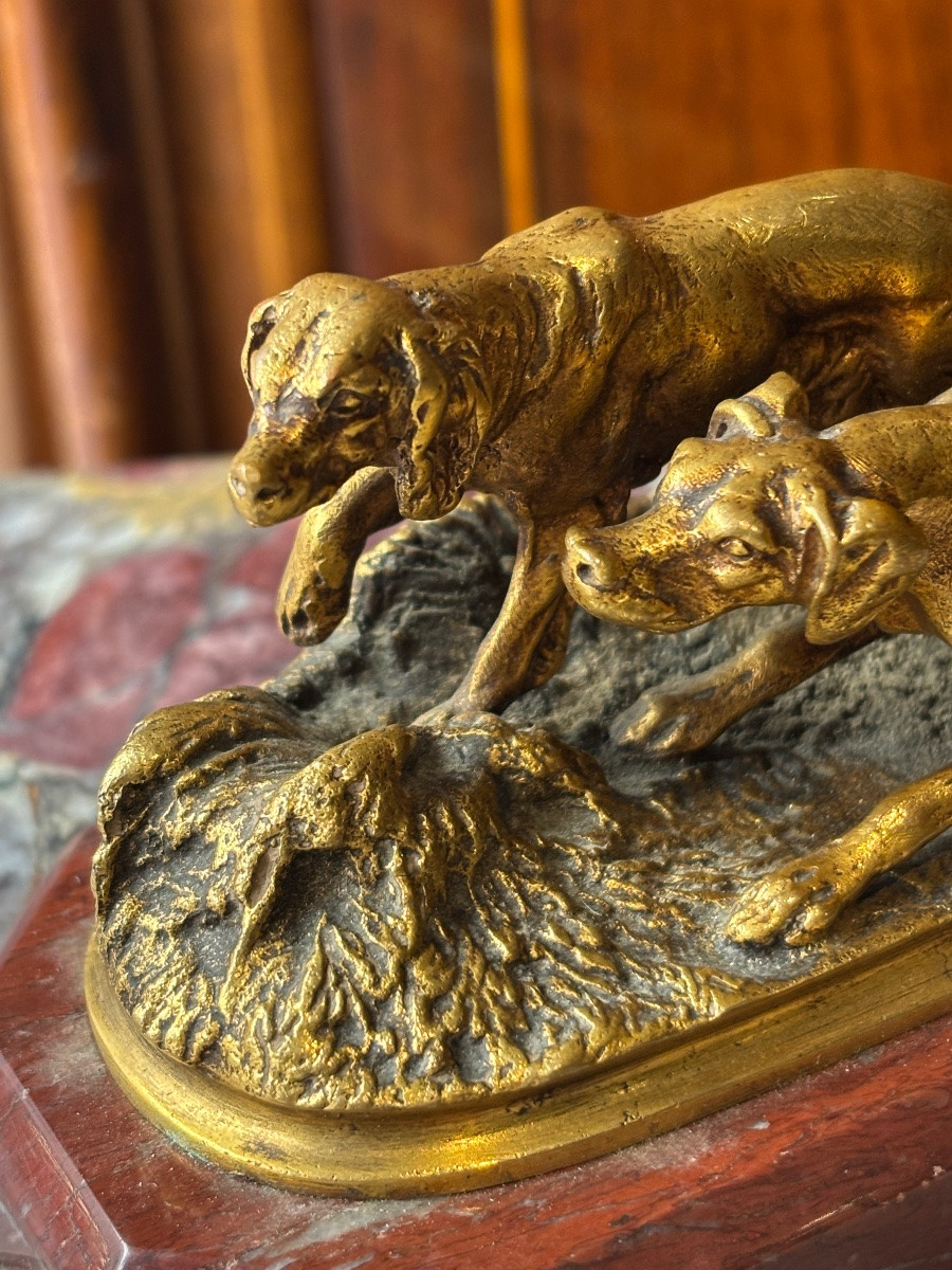 Pierre Jules Leads Hunting Dogs Ormolu Cast Susse Animal 19th Century-photo-4