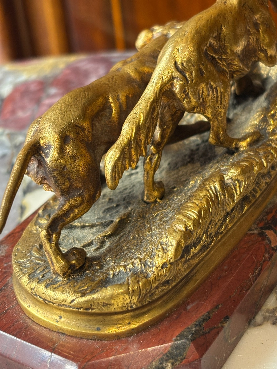 Pierre Jules Leads Hunting Dogs Ormolu Cast Susse Animal 19th Century-photo-1