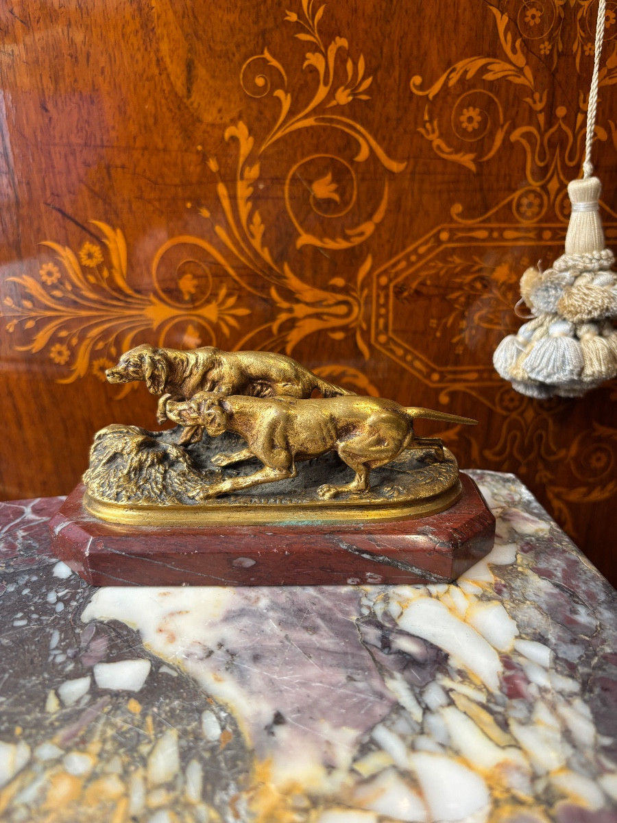 Pierre Jules Leads Hunting Dogs Ormolu Cast Susse Animal 19th Century