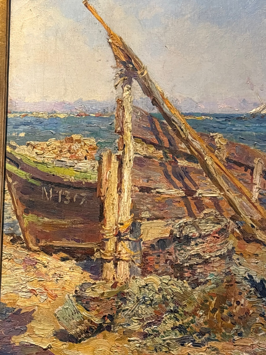 Julien Gagliardini le triage des moules à martigues grande huile sur toile entourage de ziem -photo-4