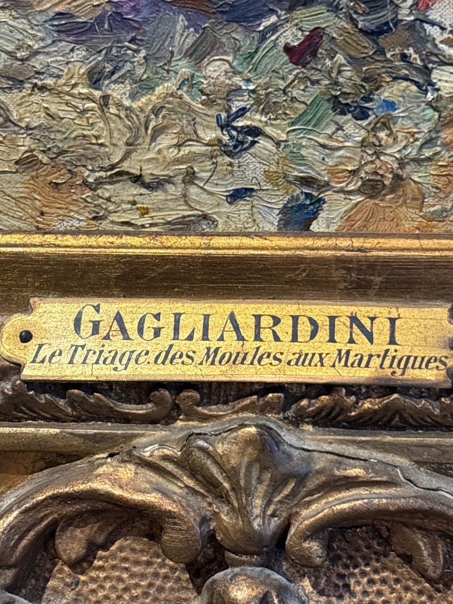 Julien Gagliardini le triage des moules à martigues grande huile sur toile entourage de ziem -photo-2