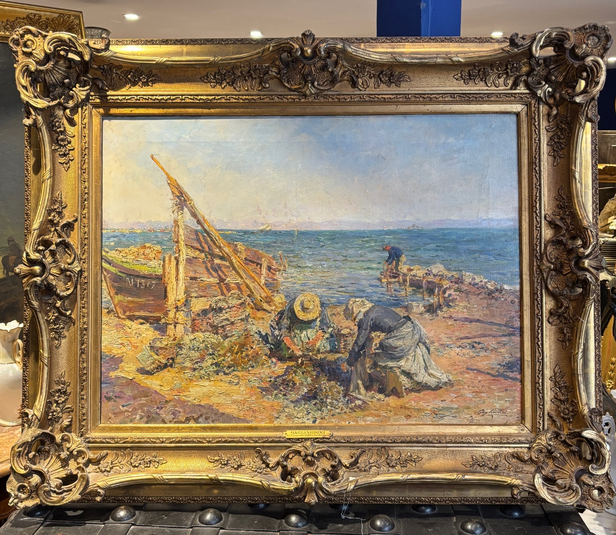 Julien Gagliardini le triage des moules à martigues grande huile sur toile entourage de ziem 
