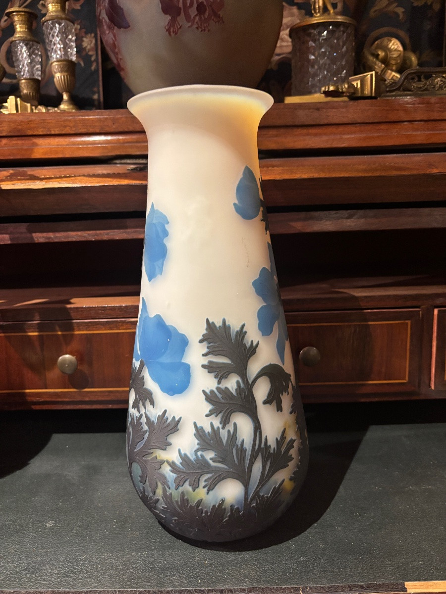 Muller et frères grand vase pâte de verre multicouche à décor floral époque 1900-photo-2