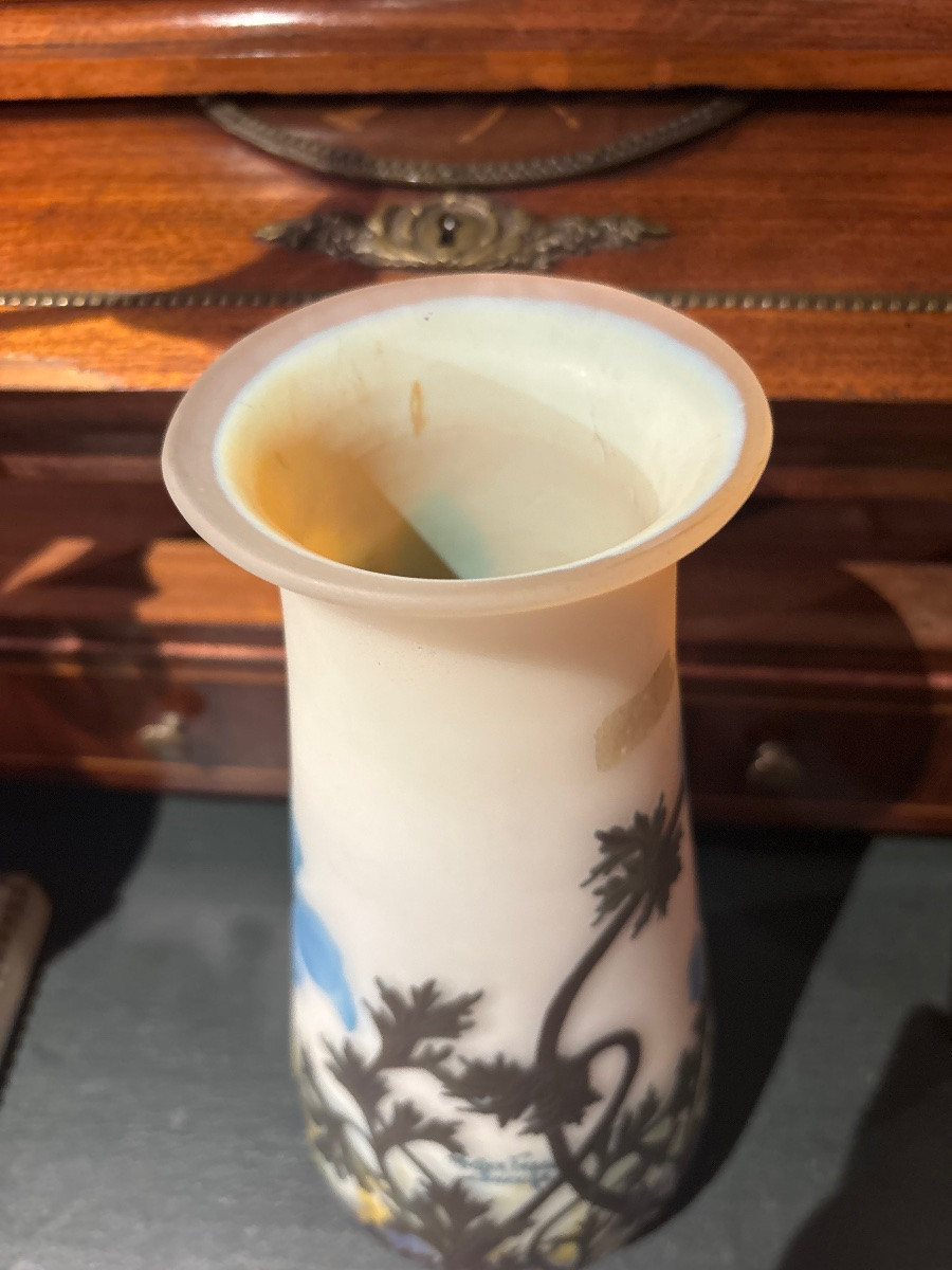 Muller et frères grand vase pâte de verre multicouche à décor floral époque 1900-photo-4
