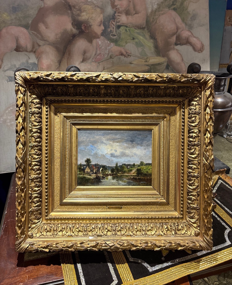 Tableau Marine XIX E Oil On Mahogany Louis Watelin