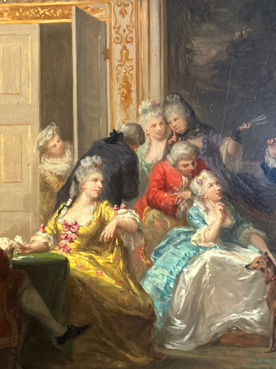 Louise émilie Leleux Giraud Scene Of Courtiers Of Interior Oil / Wood Swiss Artist 19th Century-photo-2