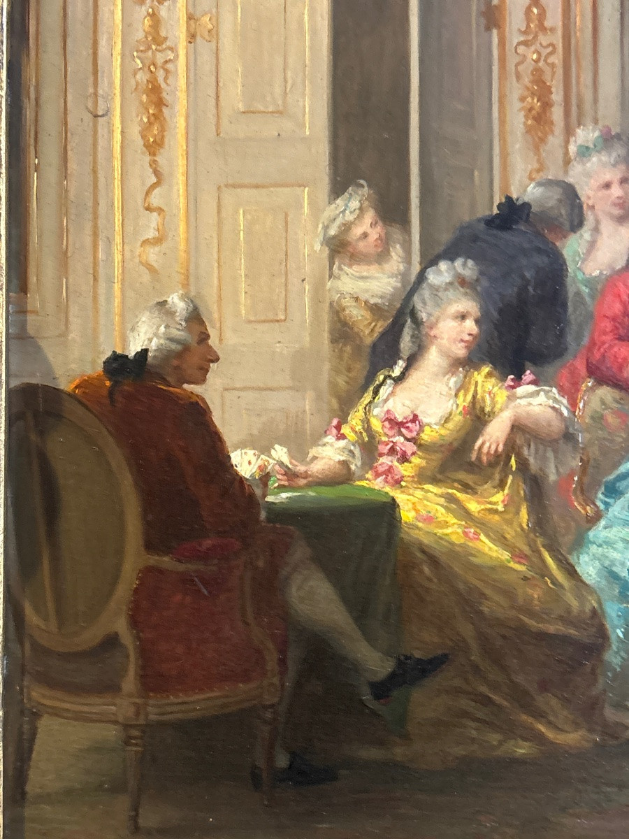 Louise émilie Leleux Giraud Scene Of Courtiers Of Interior Oil / Wood Swiss Artist 19th Century-photo-3