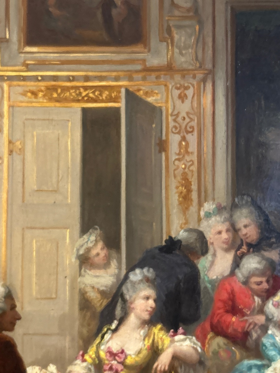 Louise émilie Leleux Giraud Scene Of Courtiers Of Interior Oil / Wood Swiss Artist 19th Century-photo-4