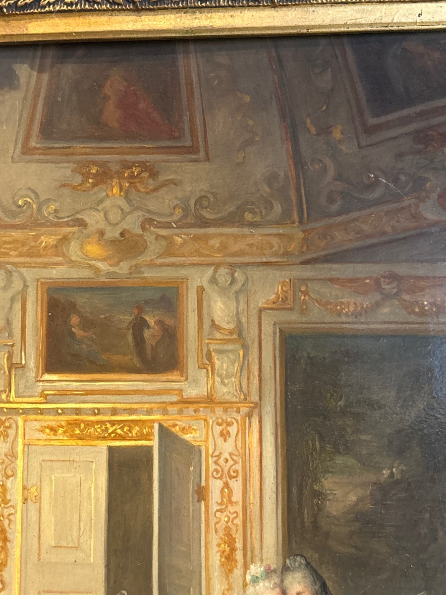Louise émilie Leleux Giraud Scene Of Courtiers Of Interior Oil / Wood Swiss Artist 19th Century-photo-1