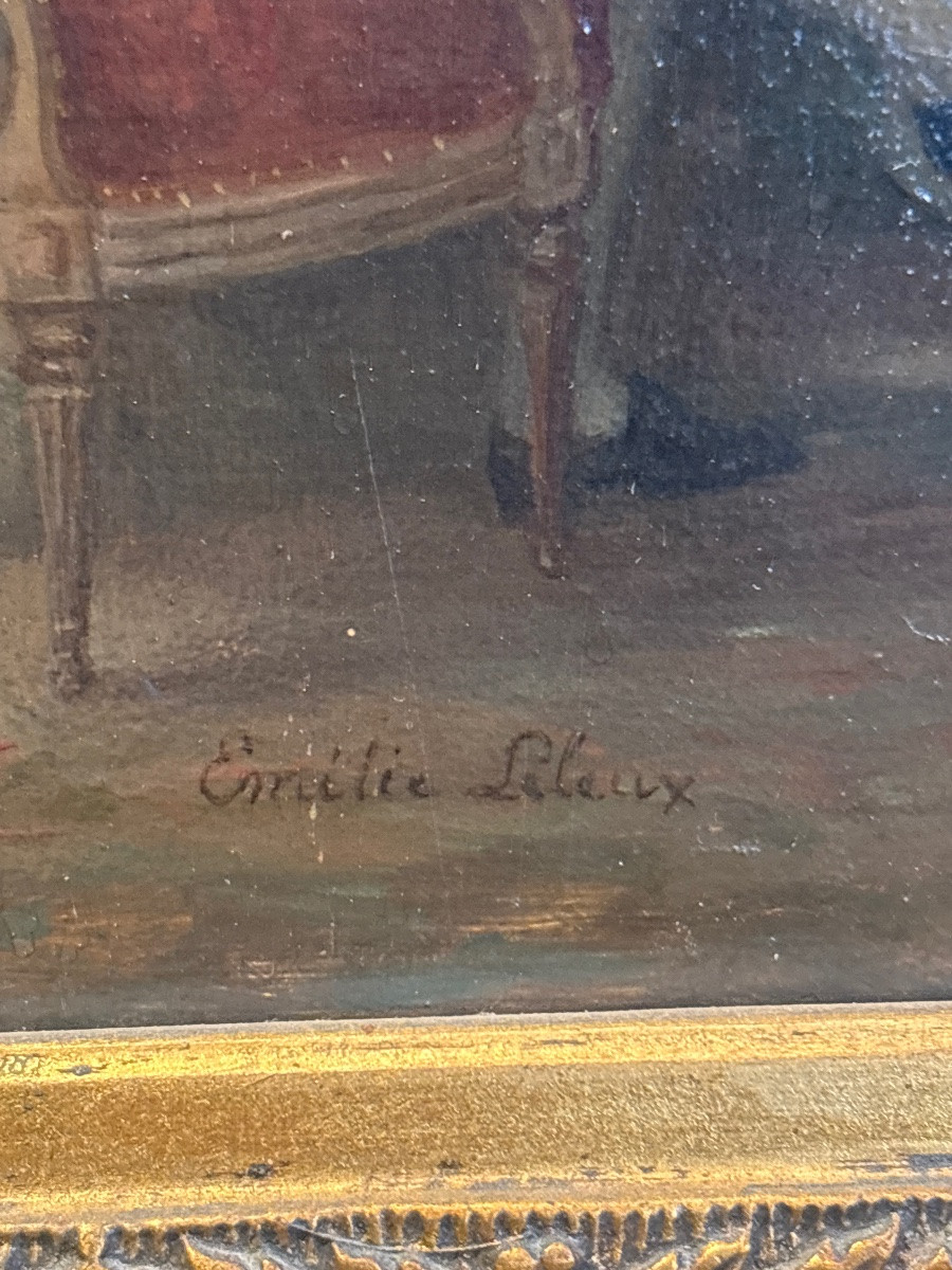 Louise émilie Leleux Giraud Scene Of Courtiers Of Interior Oil / Wood Swiss Artist 19th Century-photo-3