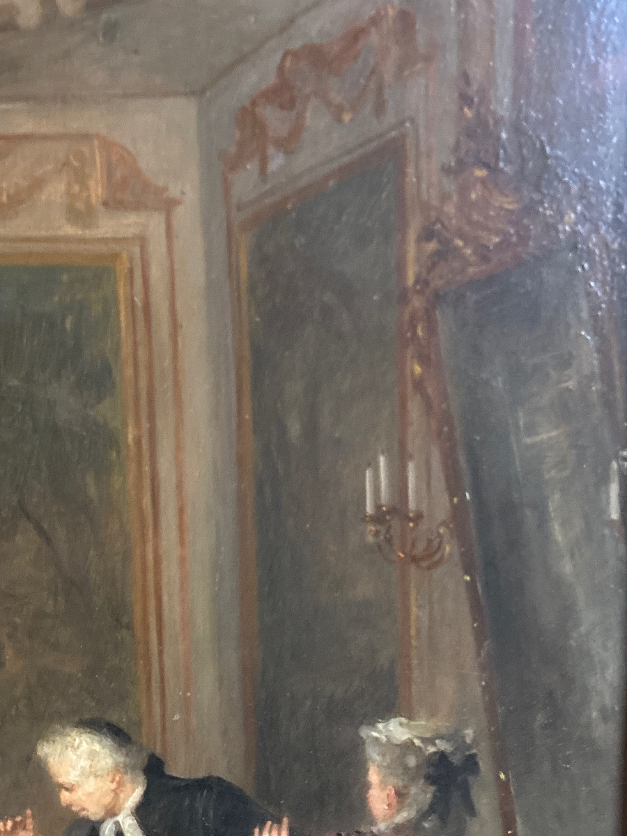 Louise émilie Leleux Giraud Scene Of Courtiers Of Interior Oil / Wood Swiss Artist 19th Century-photo-5