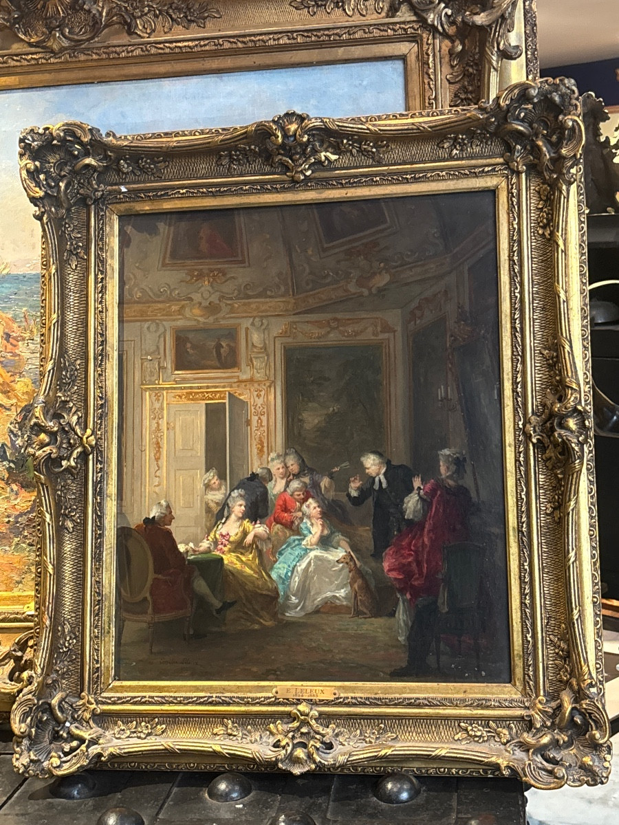 Louise émilie Leleux Giraud Scene Of Courtiers Of Interior Oil / Wood Swiss Artist 19th Century