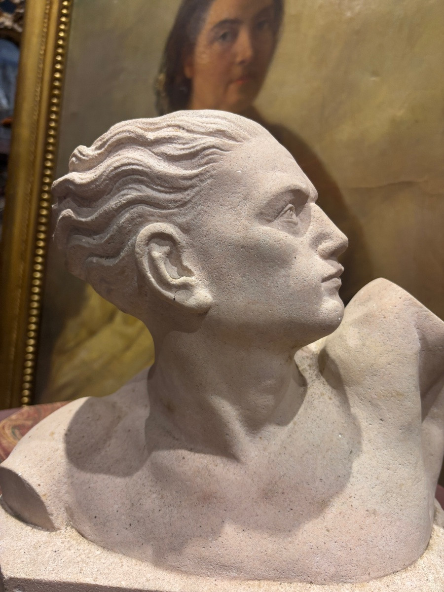 Lucien alliot sculpture en pierre tendre art déco buste d un jeune sportif vers 1920-photo-2