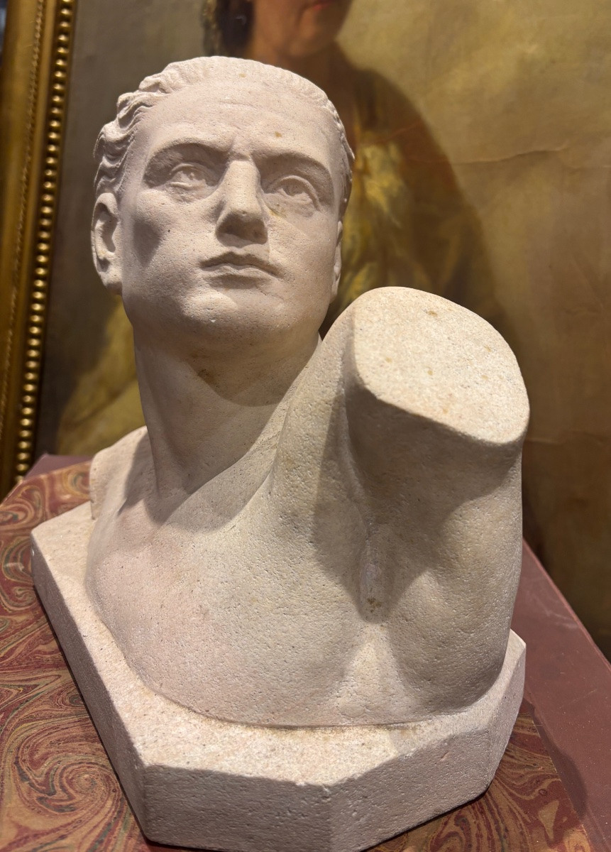 Lucien alliot sculpture en pierre tendre art déco buste d un jeune sportif vers 1920-photo-1