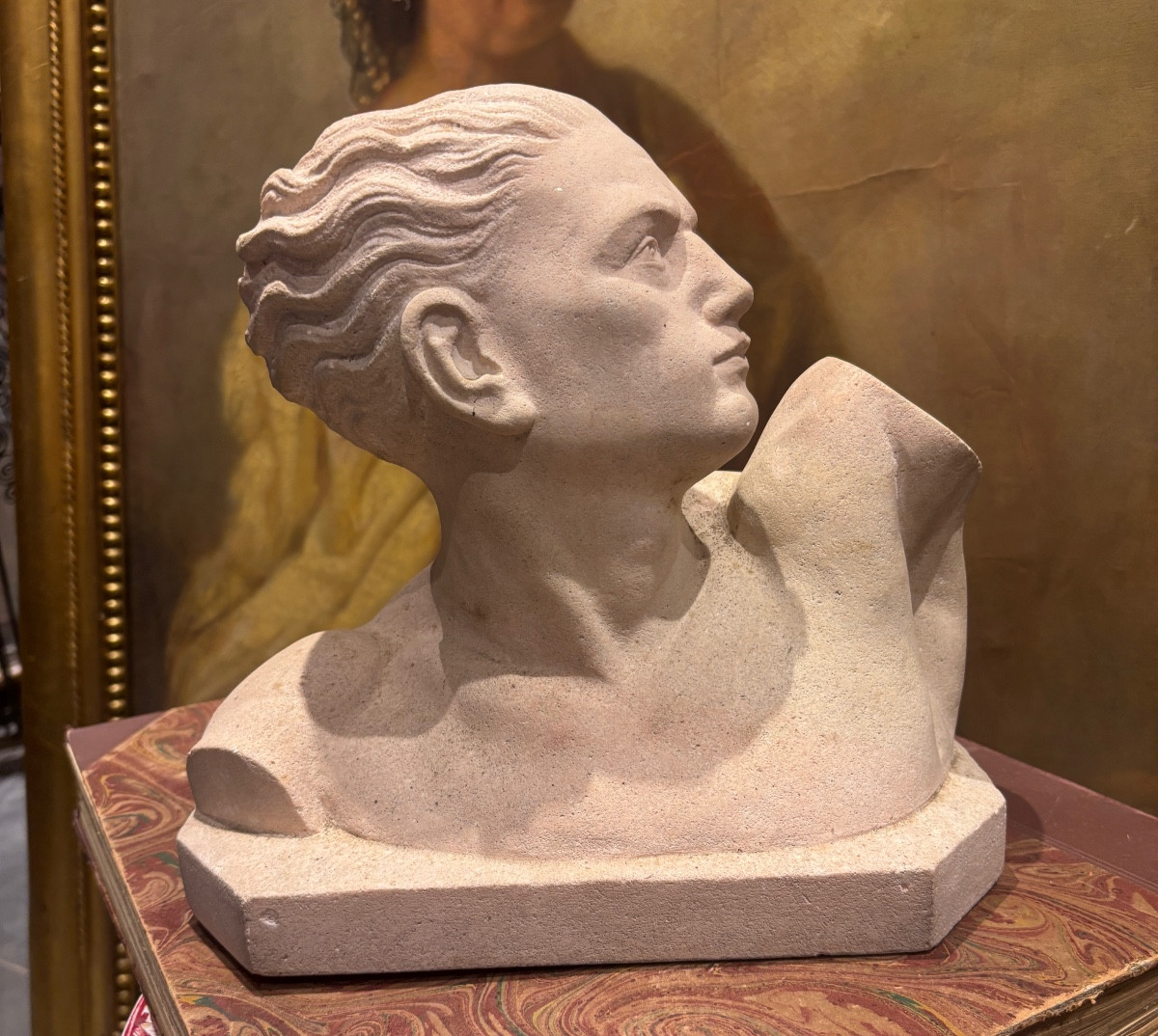 Lucien alliot sculpture en pierre tendre art déco buste d un jeune sportif vers 1920