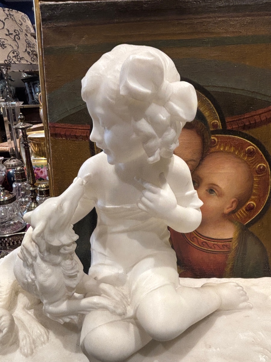 Alberto saccardi jeune fille au lévrier sculpture en marbre epoque art déco 1930-photo-3