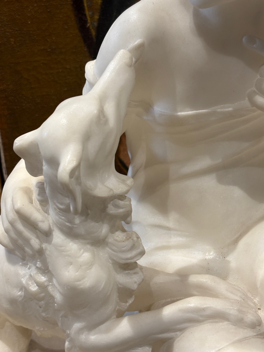 Alberto saccardi jeune fille au lévrier sculpture en marbre epoque art déco 1930-photo-4