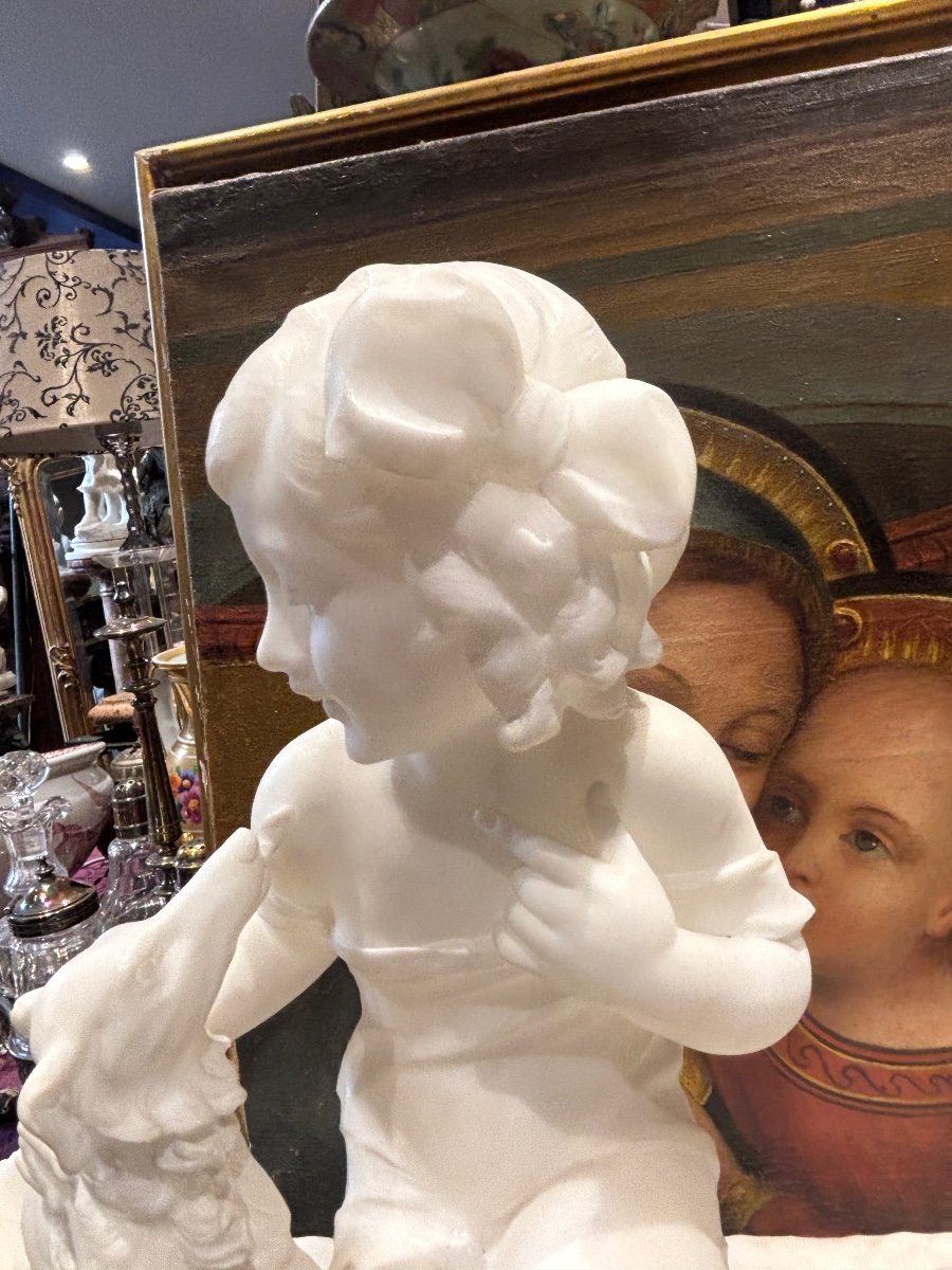 Alberto saccardi jeune fille au lévrier sculpture en marbre epoque art déco 1930-photo-4