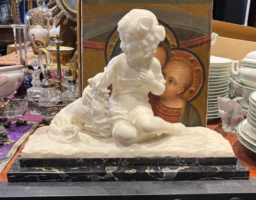 Alberto saccardi jeune fille au lévrier sculpture en marbre epoque art déco 1930